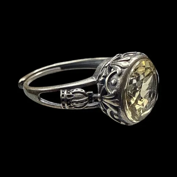 Vintage Silver citrine yellow gemstone large costume jewelry unisex adjustable - Picture 6 of 9